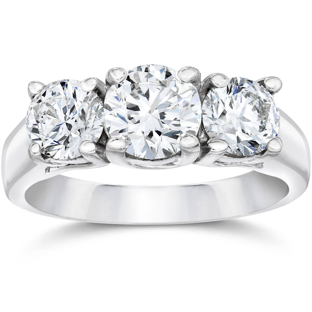 1 3/8ct Three Stone Round Cut Natural Diamond Engagement Ring 14K White Gold