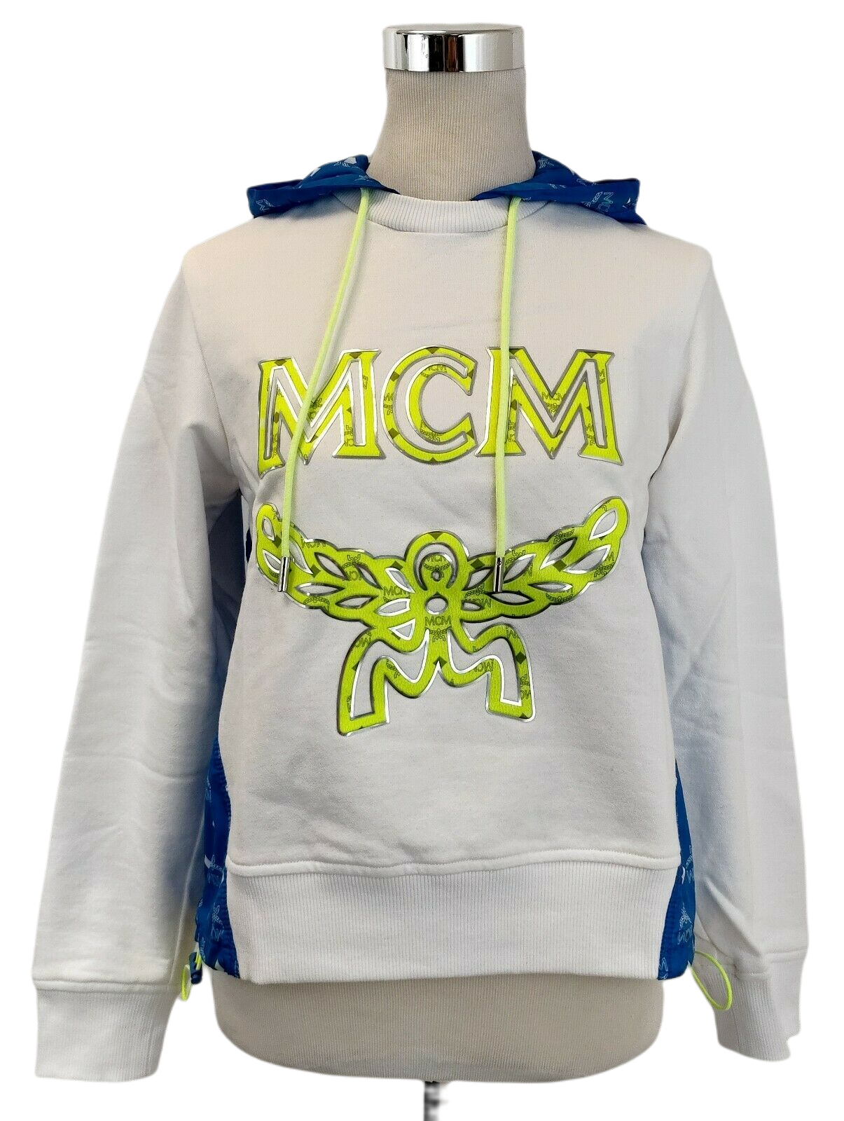 MCM Women's White Cotton Sweatshirt with Nylon Back and Hood MFA9SMM08HI (IT 38)1