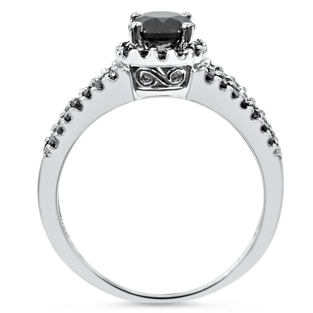 2Ct Heat Treated Black Diamond Split Shank Halo Engagement Ring 14K White Gold