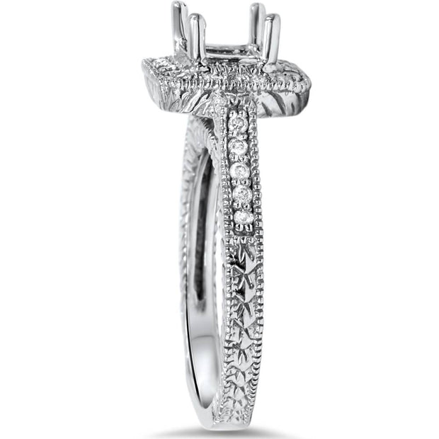 1/3ct Vintage Princess Cut Engagement Ring Setting 14K White Gold