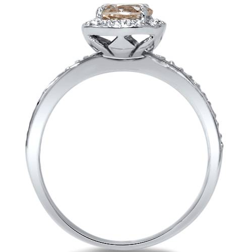 7/8ct Morganite & Diamond Cushion Halo Anniversary Ring 14K White Gold