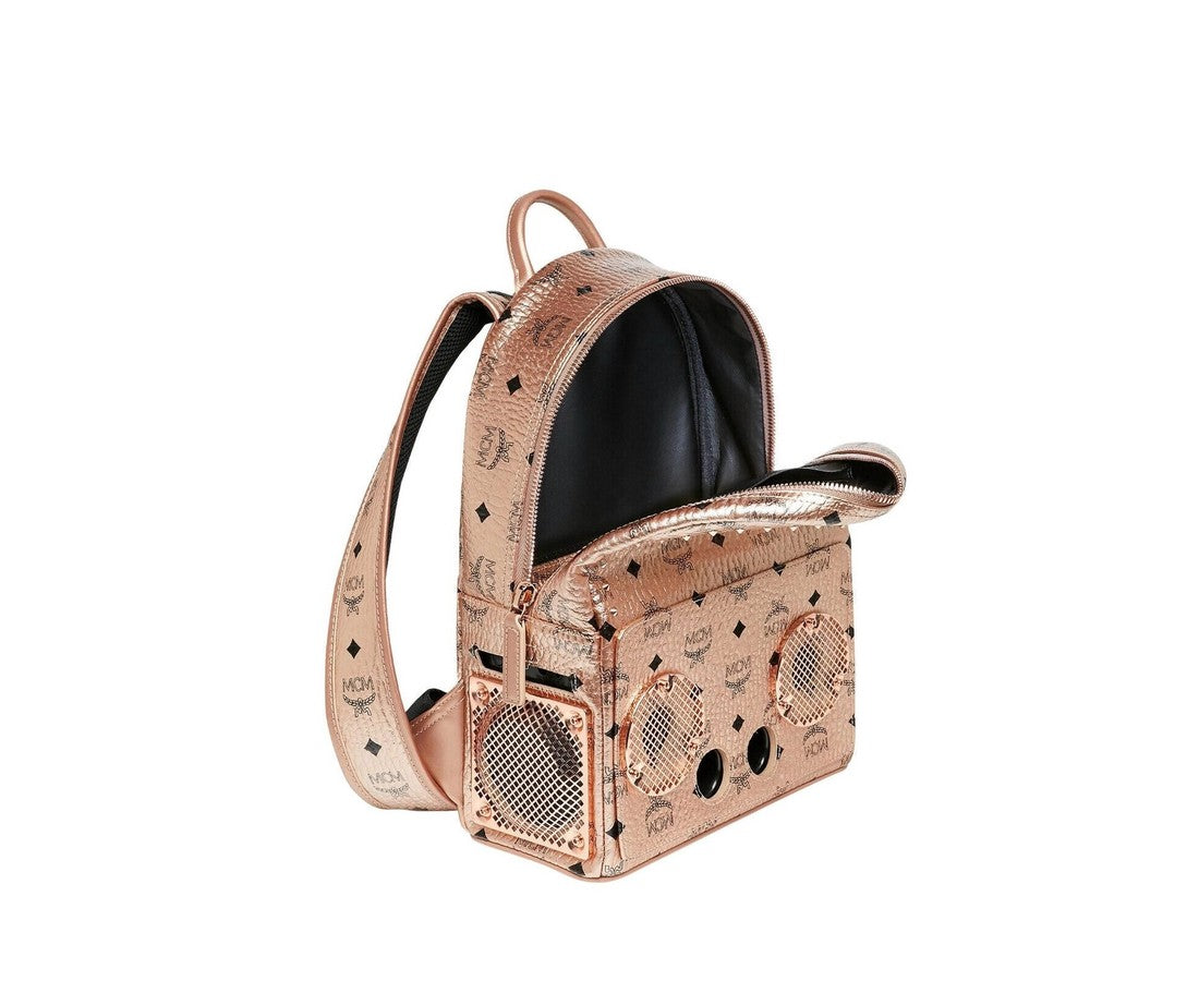 MCM Men's Wizpak Champagne Gold Visetos Studded Speaker Small Backpack MMK8AOC84TC0015