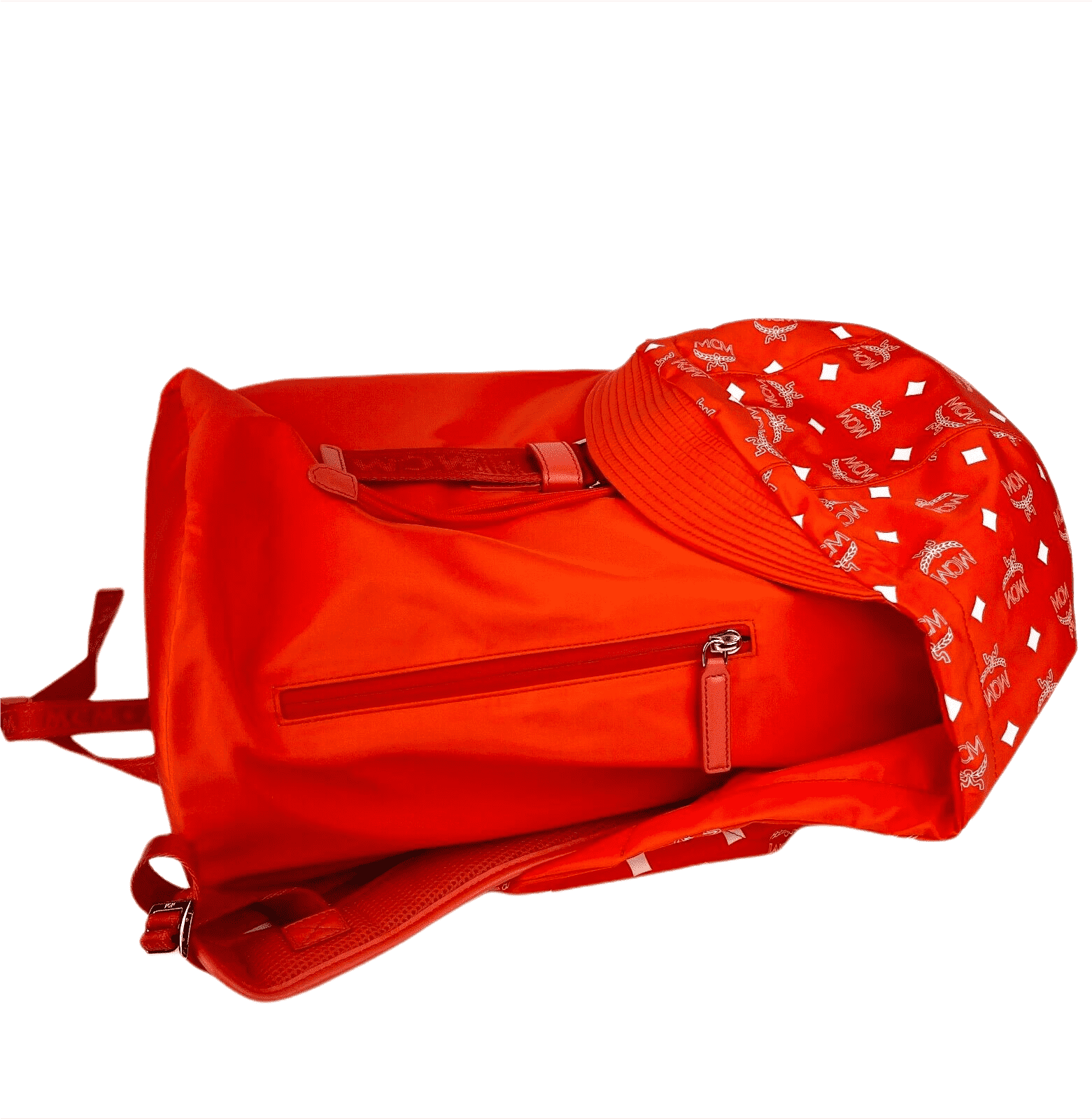 MCM Women's Orange Red Nylon Luft Hoodie Backpack /Detachable Hood MMK9SNX34OX0014