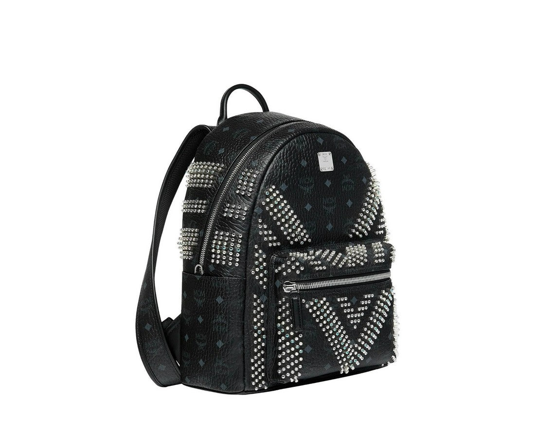 MCM Men's Black Crystal Studs Graded M Visetos Stark Backpack MMK9SVE20CO001