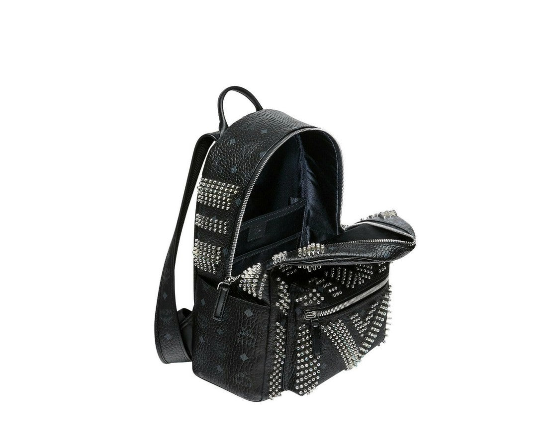 MCM Men's Black Crystal Studs Graded M Visetos Stark Backpack MMK9SVE20CO001