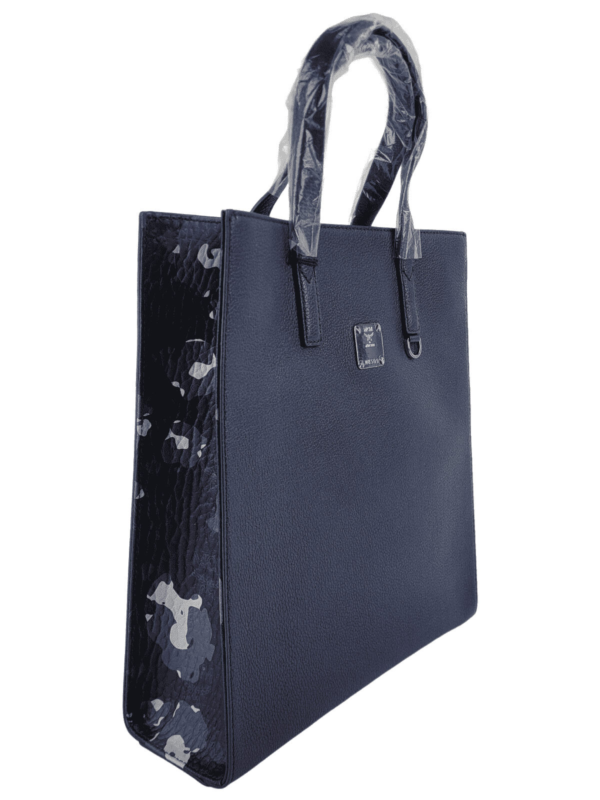 MCM Navy Leather Messenger Tote Bag with Camo Print MMTCATA03B1001