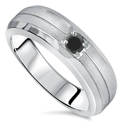 1/4ct Mens Treated  Black Diamond Solitaire Ring 10K White Gold