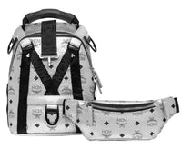 MCM Women's Berlin Silver Metallic Coated Canvas Mini Backpack MUK9SJV23SB001 Silver