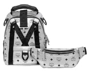 MCM Women's Berlin Silver Metallic Coated Canvas Mini Backpack MUK9SJV23SB001