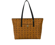 MCM Women's Cognac Brown Monogram Visetos Medium Shopper Tote Bag MWPASVI07CO001