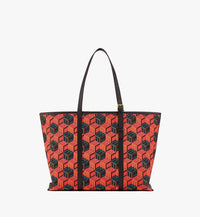 MCM WOmen's Orange/Red Cubic Logo Jacquard Medium Tote Leather Trim MWPCSCK01MT0014