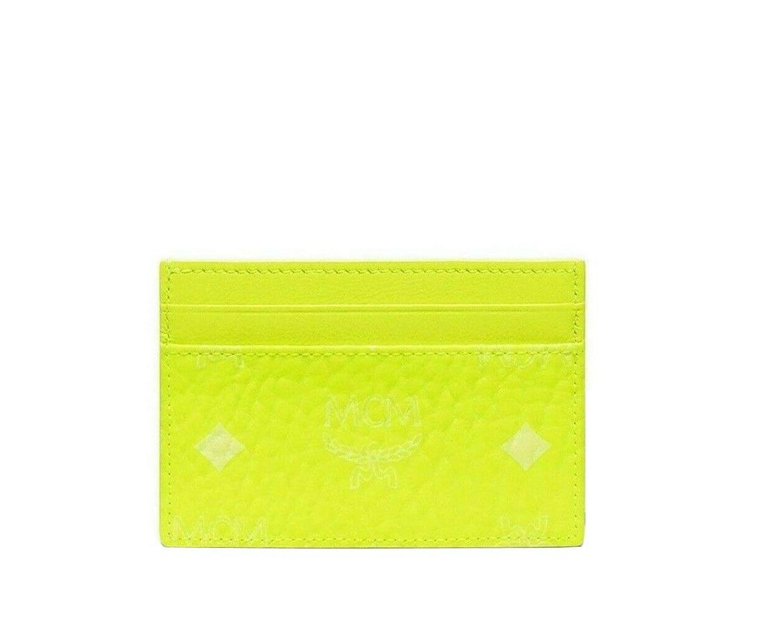 MCM Women's Neon Yellow Visetos Coated Canvas Card Case Holder MXA9AVI72YN0011