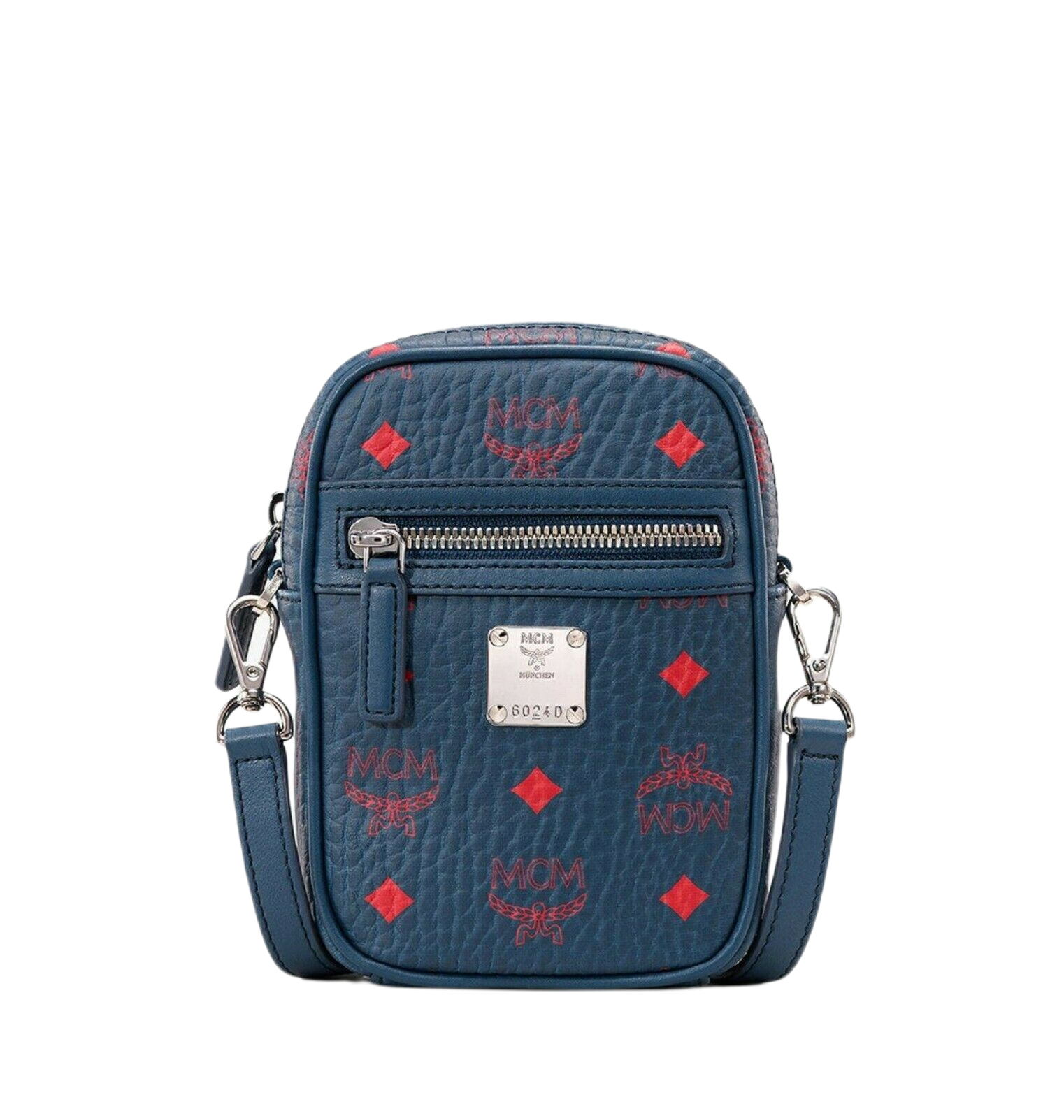 MCM Women's Deep Blue Visetos Red Logo Small Crossbody Bag MXZ9AVI56VS0011