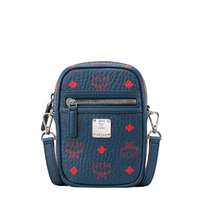 MCM Women's Deep Blue Visetos Red Logo Small Crossbody Bag MXZ9AVI56VS0011