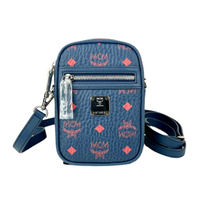 MCM Women's Deep Blue Visetos Red Logo Small Crossbody Bag MXZ9AVI56VS0014