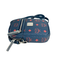 MCM Women's Deep Blue Visetos Red Logo Small Crossbody Bag MXZ9AVI56VS0015