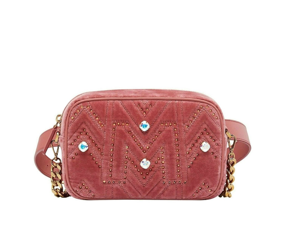 MCM Women's Pink Velvet Crystal Studs Crossbody Camera Bag MYZ9SVZ01QB0011