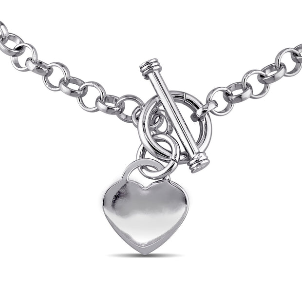 18 Sterling Silver Necklace w/ Toggle Clasp & Heart Charm