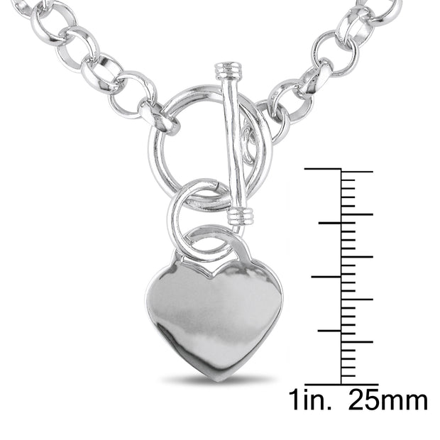 18 Sterling Silver Necklace w/ Toggle Clasp & Heart Charm