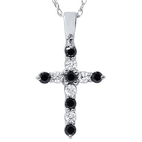 14K 1/2ct Black & White Diamond Cross Pendant Necklace