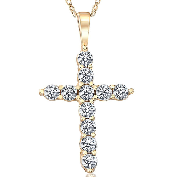 1/2ct Yellow Gold Diamond Cross Pendant 14K Necklace (3/4 inch tall)