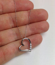 Diamond Heart Pendant Necklace 3-Stone 10K White Gold