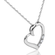 Diamond Heart Pendant Necklace 3-Stone 10K White Gold