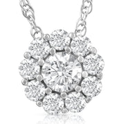 5/8ct Diamond Halo Pendant 10K White Gold Womens Necklace (1/4'' tall)