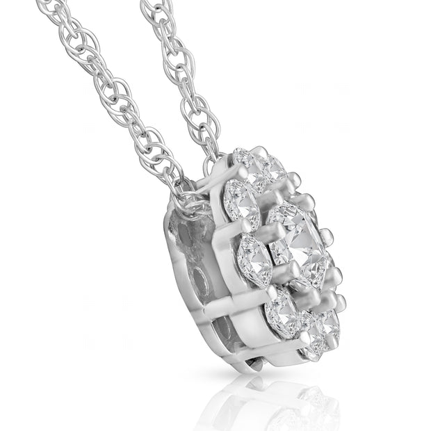 5/8ct Diamond Halo Pendant 10K White Gold Womens Necklace (1/4'' tall)
