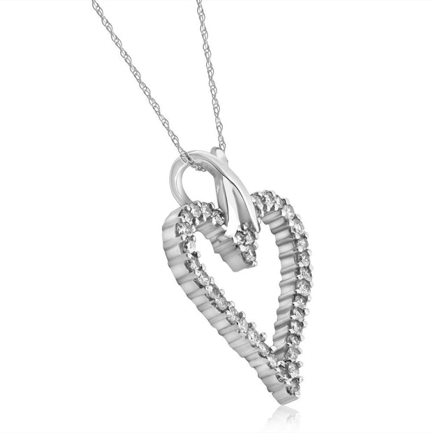 1 1/10ct Diamond Heart Pendant Necklace in 14K White, Yellow or Rose Gold 1 1/4"