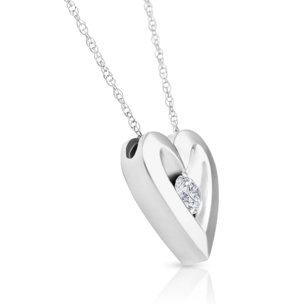1/5Ct Natural Diamond Necklace Heart Shaped Pendant in 10k White or Yellow Gold