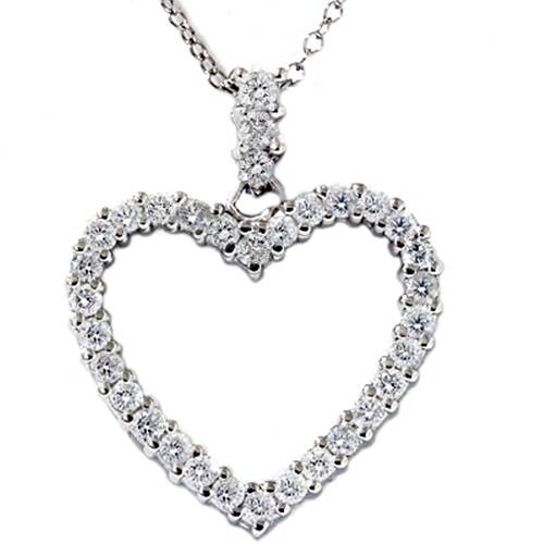 3/4Ct Round Dangle Natural Diamond Pendant 14K White Gold 18" Chain Heart