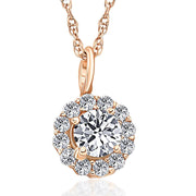 1 Ct Halo Diamond Pendant 14k Rose Gold 18" Chain Necklace