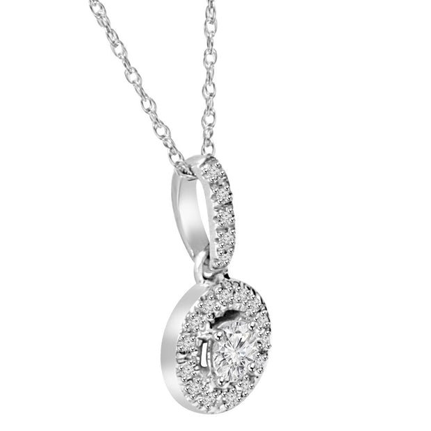 14K 1/3ct Floating Solitaire Pave Round Diamond Pendant
