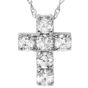 1ct Diamond Cross Pendant 14K White Gold 1/2" Tall