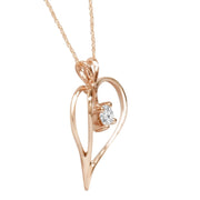 1/3Ct Solitaire Round Diamond Heart Pendant & Chain 14K Rose Gold 1" Tall