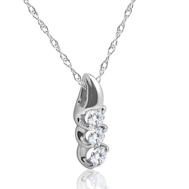 1/3Ct Diamond Pendant 3-Stone Necklace in 14k White Gold