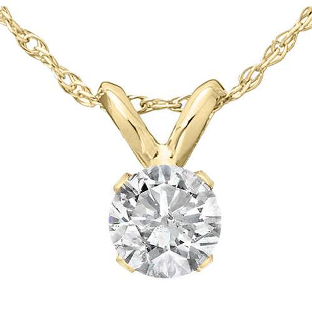 1/3 Ct Solitaire Round Diamond Pendant Necklace 18" 14K Yellow Gold