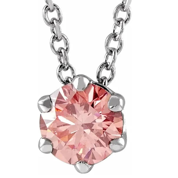 1/4Ct Pink Diamond Solitaire Floating Pendant 14k White Gold Lab Grown Necklace