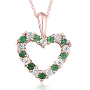 1/2ct Emerald & Diamond Heart Pendant Solid 14K White, Yellow, or Rose Gold 1/2"
