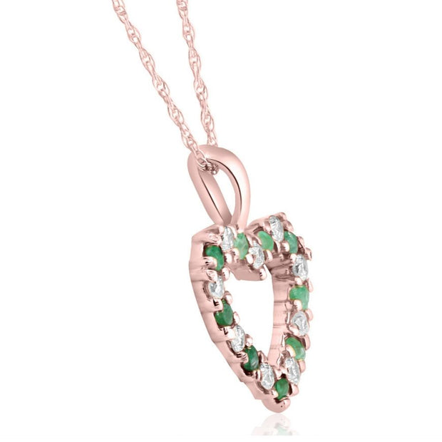 1/2ct Emerald & Diamond Heart Pendant Solid 14K White, Yellow, or Rose Gold 1/2"