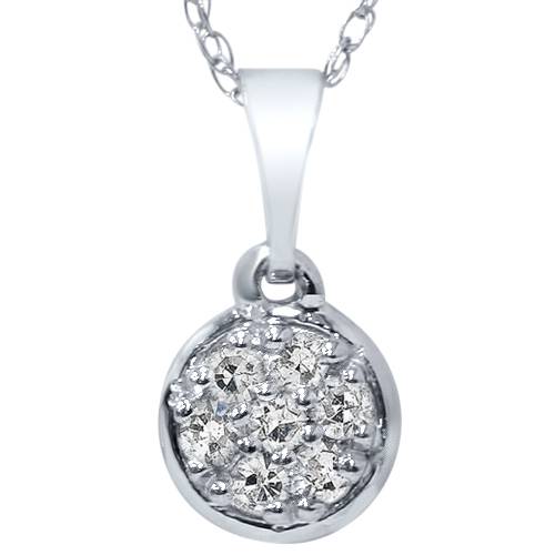 1/16ct Pave Diamond Solitaire Cluster Dangle Pendant 14K White Gold 1/2" Tall