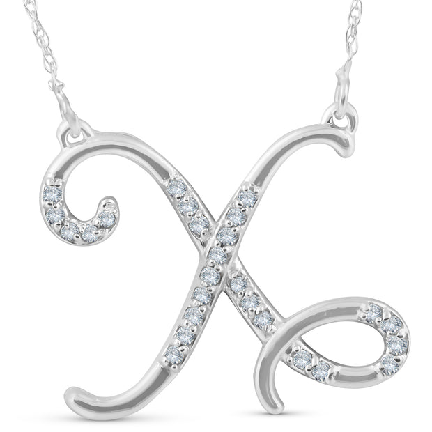 Diamond "X" Initial Pendant 18" Necklace 14K White Gold