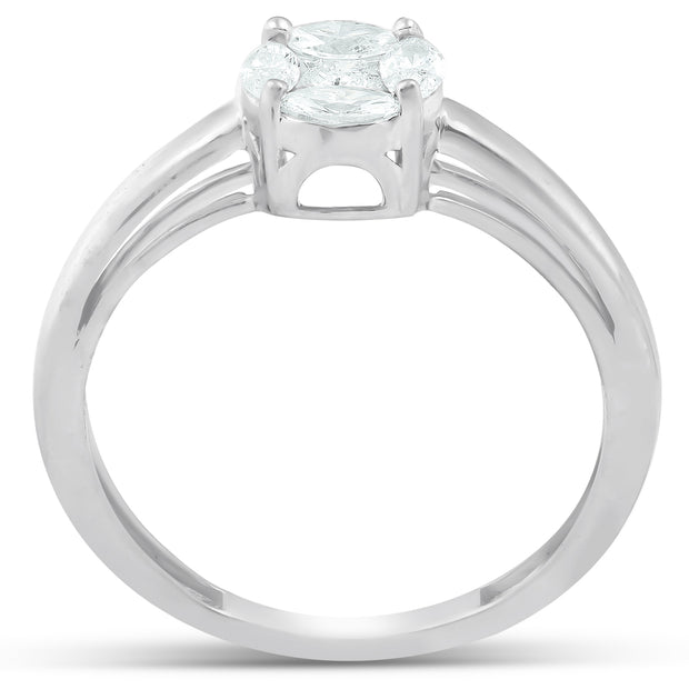1/2 Ct Round Framed Marquise Diamond Solitaire Engagement Ring 14k White Gold