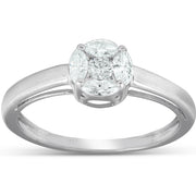 1/2 Ct Round Framed Marquise Diamond Solitaire Engagement Ring 14k White Gold