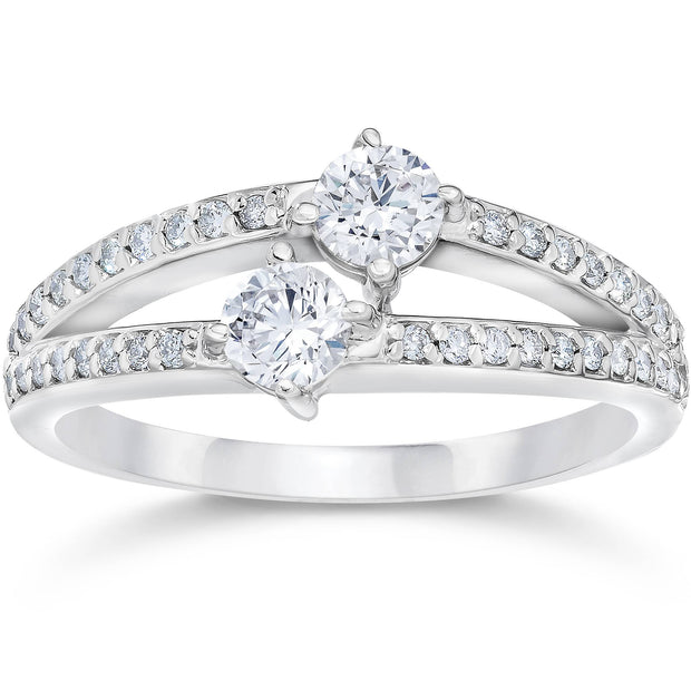5/8 Carat 2 Stone Forever Us Diamond Engagement Ring 14K White Gold
