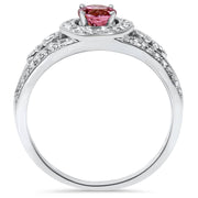 1ct Diamond & Synthetic Pink Tourmaline Vintage Ring 14K White Gold