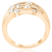 1ct Yellow Gold Real Diamond 14K Right Hand Womens Fashion Multi Row Ring