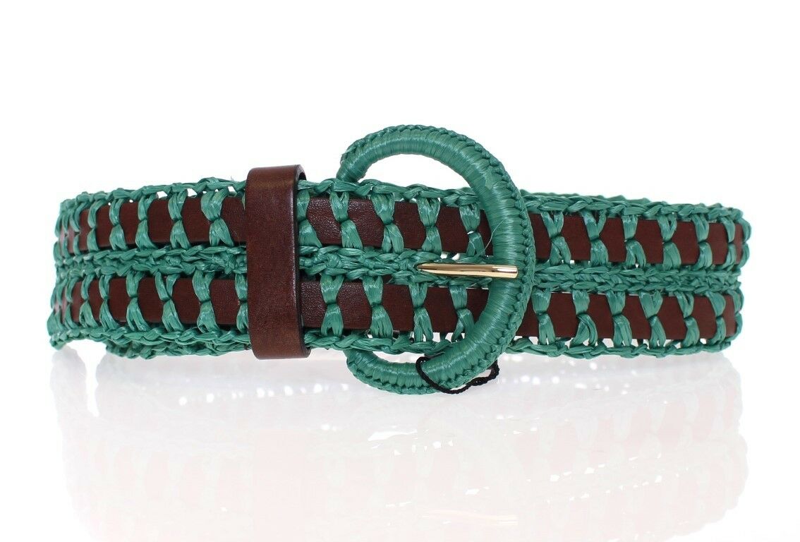 Dolce  Gabbana Green Raffia Woven Waist Leather Wide Belt