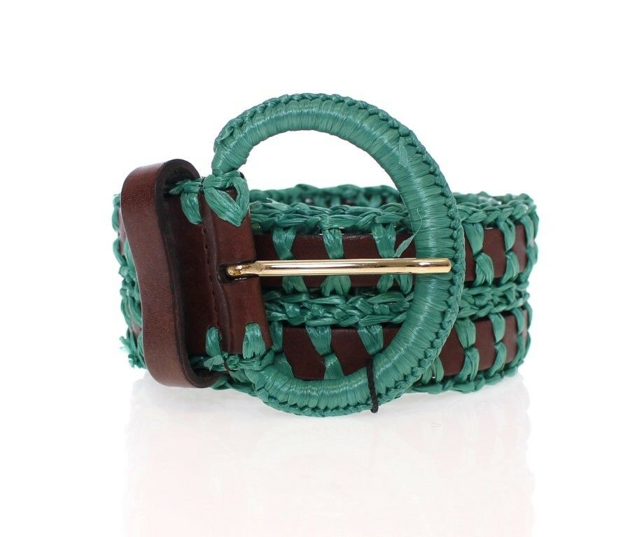 Dolce  Gabbana Green Raffia Woven Waist Leather Wide Belt